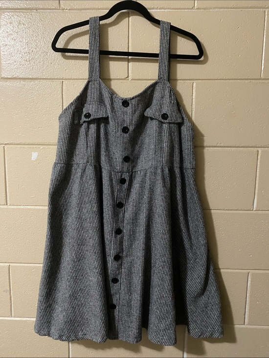 SHEIN Dresses & Skirts - SHEIN Black and White Herringbone Button Front Pinafore Dress